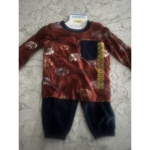 Carters Baby Boy 2-Piece Bear Set Rust Orange &‎ Navy Blue Long Sleeve 3-6M NWT